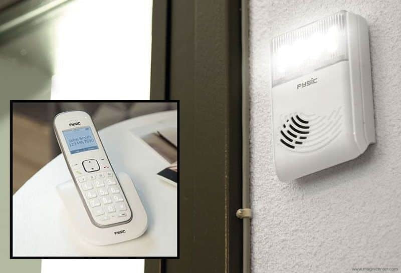 Avisador de llamadas telefónicas con timbre y luz, perfecto para oficinas y casas.
