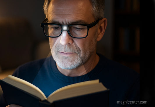 Gafas lupa con luz frontal regulable para lectura y manualidades