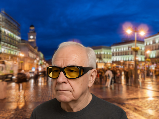 Gafas con filtro amarillo en Madrid, ideales para personas con degeneración macular y baja visión.