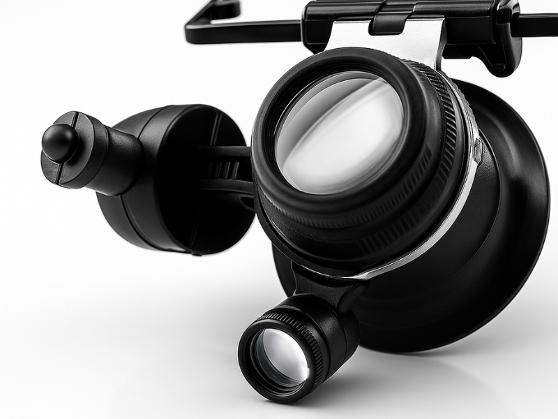 Lupa monocular 20x con LED usada para precisión en tareas minuciosas en Madrid.