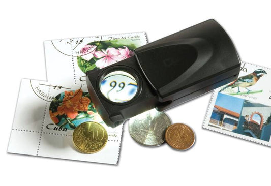 Lupa retráctil Leuchtturm 20X con iluminación LED, perfecta para trabajos de detalle en Madrid.