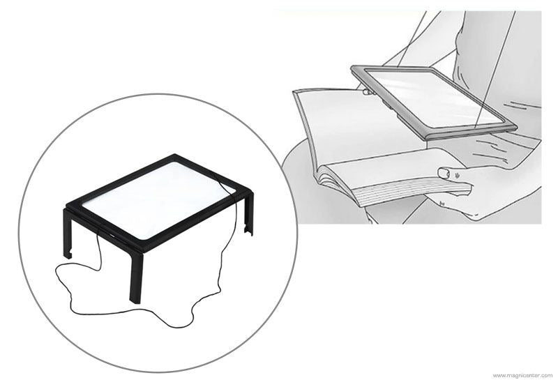 Lupa Fresnel tipo folio con LED, ideal para ver detalles finos y lectura cómoda.