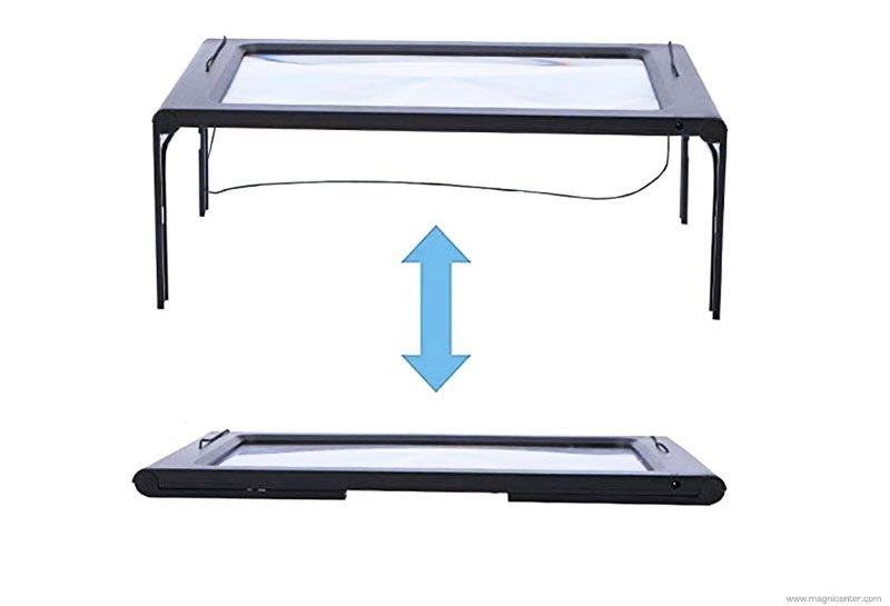 Lupa Fresnel tipo folio con iluminación LED, ideal para leer y ver detalles pequeños en Madrid.