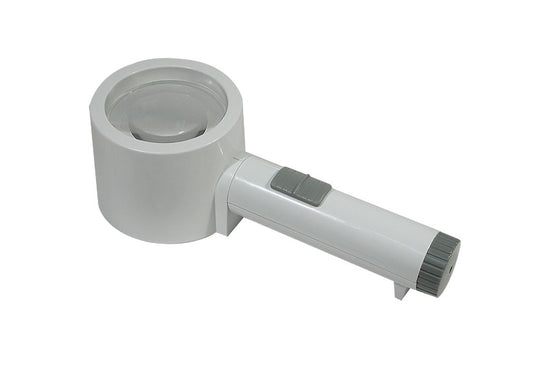 Lupa con soporte y luz LED, ideal para trabajos detallados con lente asférica en Madrid.