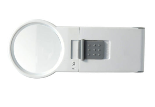 Lupa de mano con luz LED y lente asférica 5X