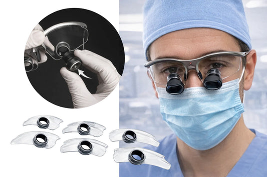Dentista usando lupas TTL ultraligeras diseñadas para mejorar la precisión en tratamientos odontológicos.