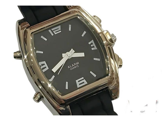 Reloj cuadrado parlante con correa de goma, ideal para personas ciegas.