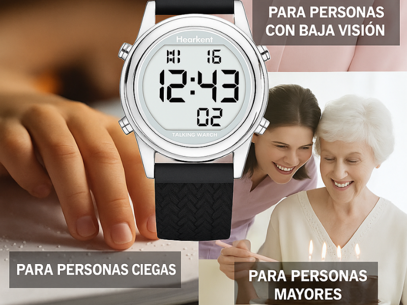 Reloj parlante con pantalla grande y correa cómoda para uso diario.