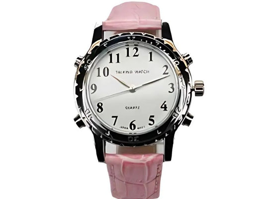 Reloj parlante Cromax rosa, ideal para escuchar la hora con claridad.