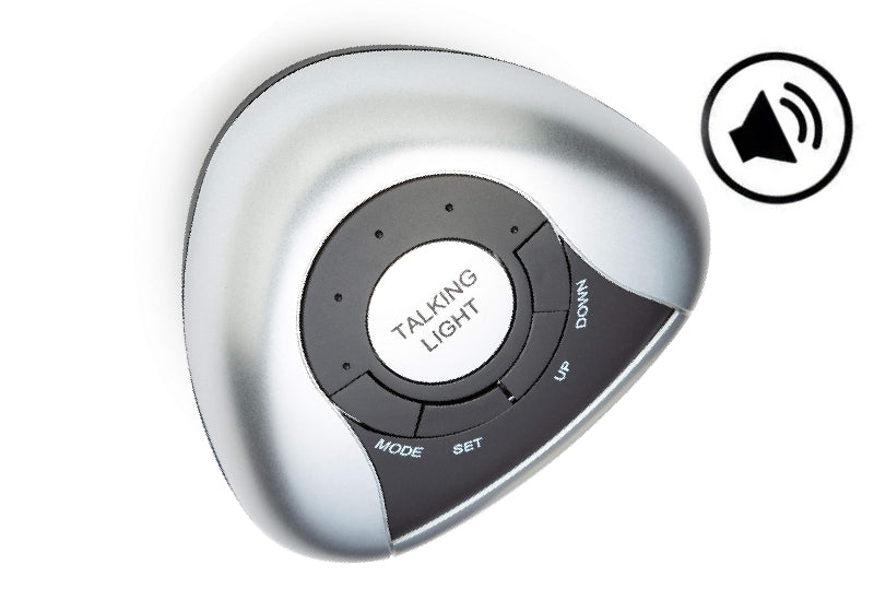 Reloj de mesa parlante en español, fácil de usar para personas con baja visión en Madrid.