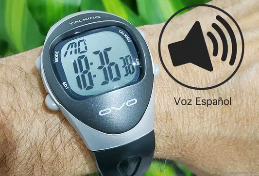 Reloj oval con voz en español, perfecto para personas ciegas en Madrid.