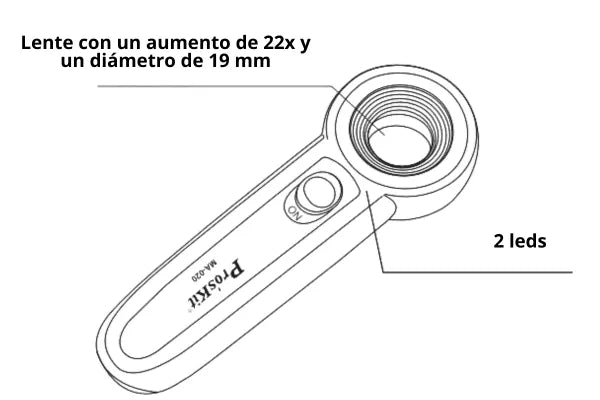 Lupa de aumento con luz LED de 22X