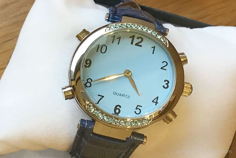 Reloj para Dama con Voz en Español y Correa de Piel Azul