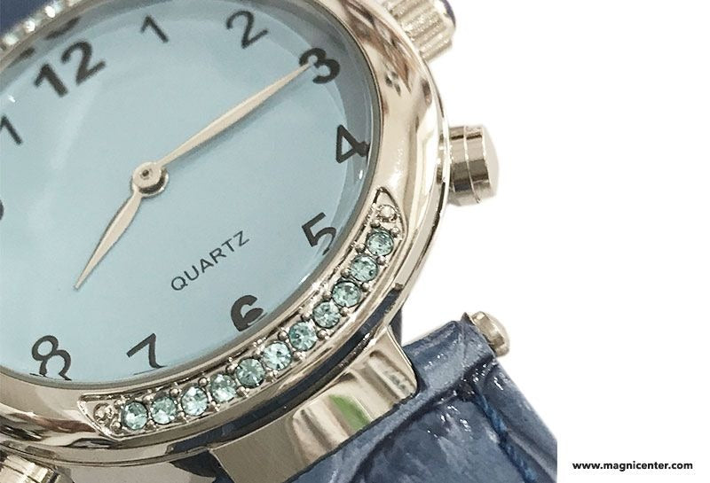 Reloj con Habla en Español y Correa de Piel Azul para Mujer