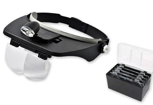 Equipo de ampliación con visor incorporado, luz LED y 4 lentes reemplazables.