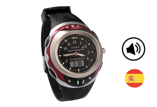 Reloj deportivo digital con voz en español, ideal para uso diario en Madrid.