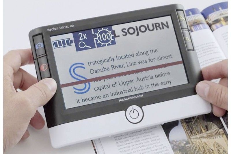 Lupa Visolux Digital HD de Eschenbach con pantalla táctil de 7″, zoom ajustable y contraste personalizado.
