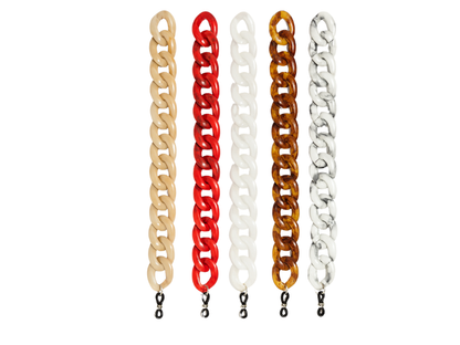 Cadena para gafas elegante en tono metálico, ideal para mantener las gafas seguras con estilo.