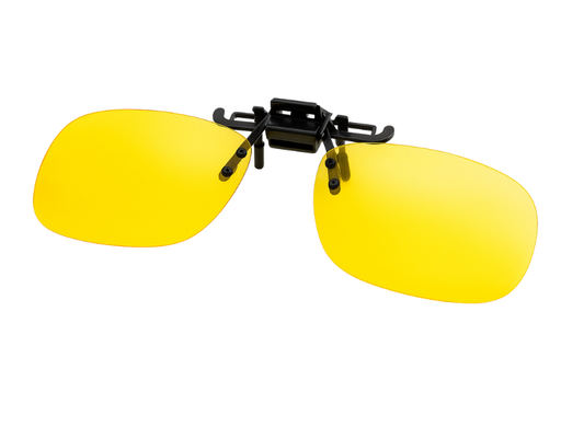 Filtro amarillo tipo clip-on que mejora el contraste y la comodidad visual.