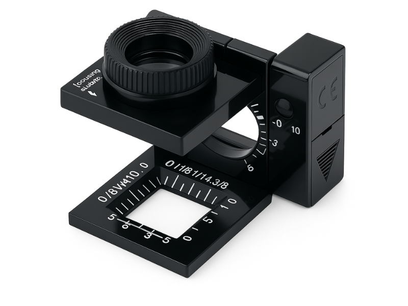 Cuenta hilos de autoenfoque 10X con iluminación LED para inspección precisa.