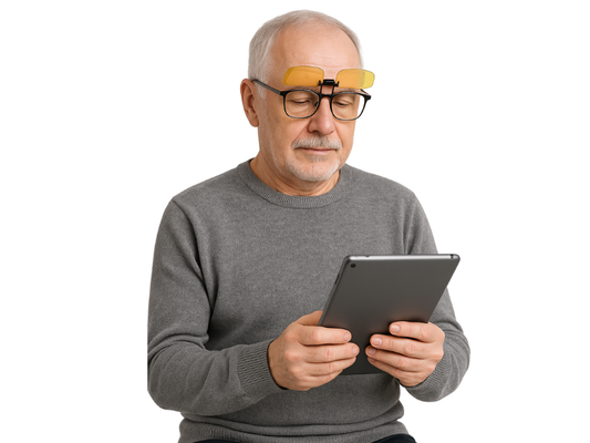 Lente clip-on amarilla diseñada para mejorar la percepción y reducir la fatiga visual.