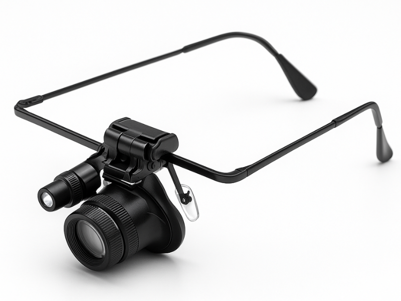 Gafa lupa monocular 20x con luz LED en Madrid ideal para trabajos de detalle.