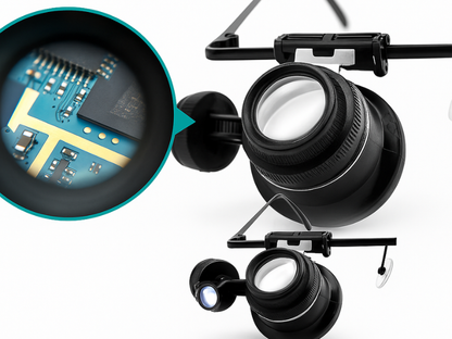 Lupa binocular 20x con iluminación LED ideal para detalles finos en Madrid.