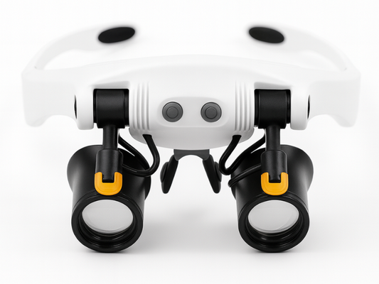 Gafas lupa binocular con 14 lentes de aumento intercambiables para trabajos de precisión.