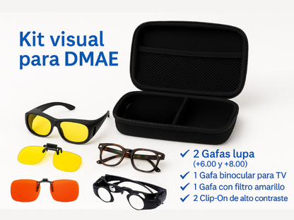 Kit óptico Magnicenter Madrid con gafas y filtros para DMAE. Pruébalo en casa sin compromiso.