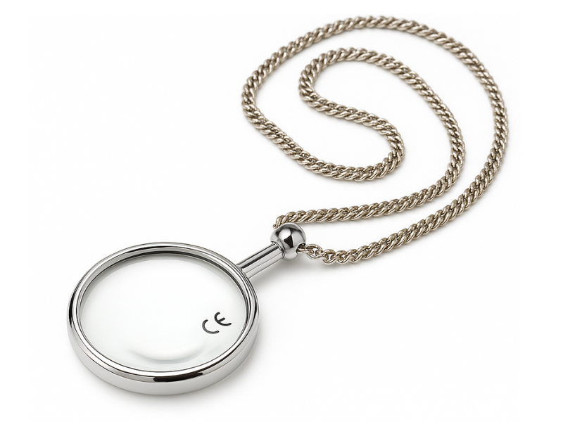 Lupa colgante Eschenbach para baja visión en Madrid, diseñada para ampliar detalles finos.