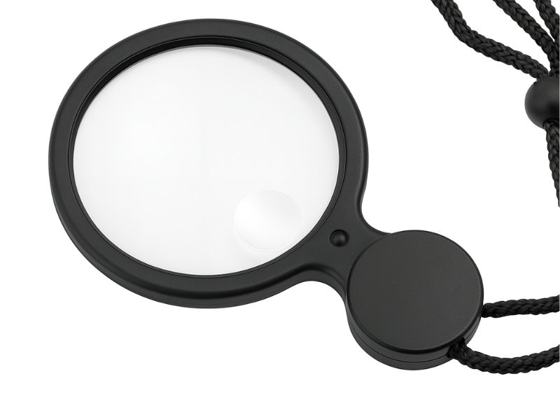 Lupa colgante LED 4x en Madrid con iluminación integrada, ideal para lectura y trabajos de precisión.