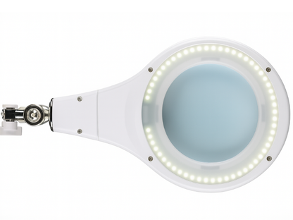Lupa de mesa con brazo articulado y luz 56 SMD para detalle fino.