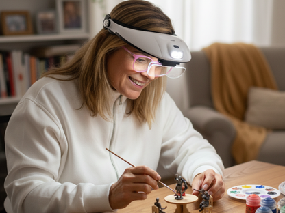 Lupa visera multifunción con iluminación LED para trabajos de precisión.