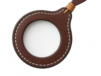 Lupa colgante vintage con cuero en Madrid, perfecta para ampliar textos y objetos pequeños con estilo.