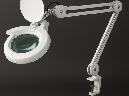 Lupa de mesa con brazo articulado y luz 56 SMD para detalle fino.