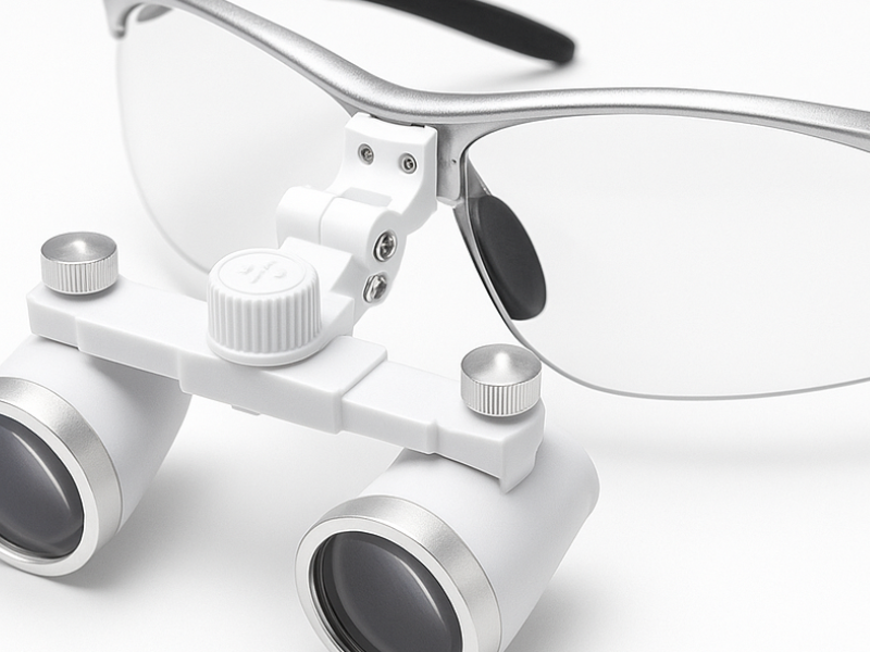 Lupas dentales galileanas con montura panorámica reforzada disponibles en Madrid.