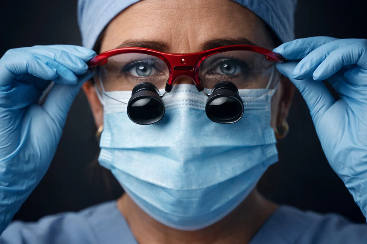 Lupas TTL ultralight personalizadas para odontología con diseño ergonómico y visión ampliada.