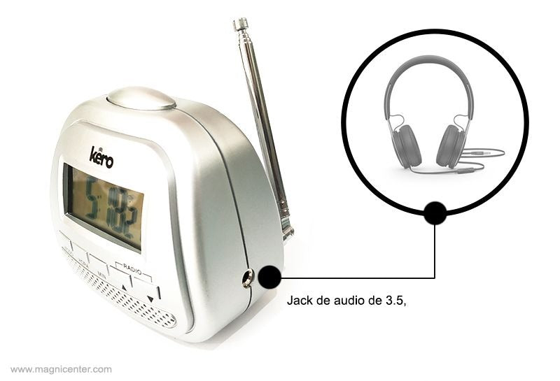 Radio despertador con voz en español, ideal para personas ciegas.