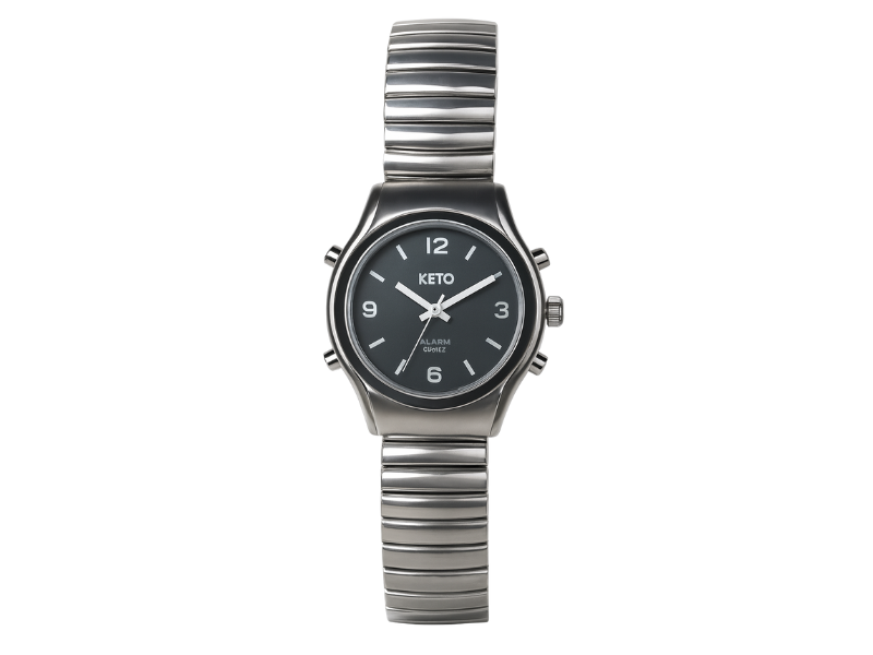 Reloj para ciegos con voz en español y correa extensible, cómodo y accesible para uso diario.