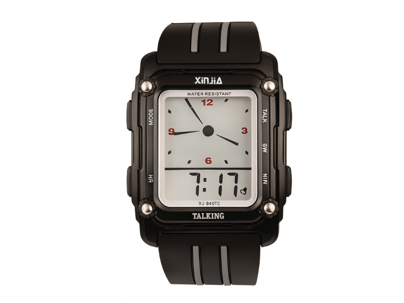 Reloj cuadrado con voz en español para ciegos, práctico y fácil de usar en Madrid.