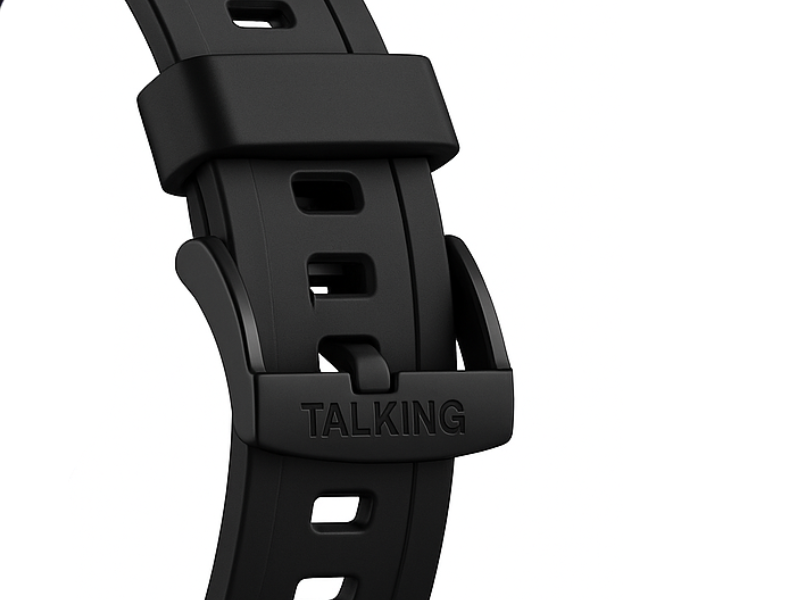 Reloj parlante deportivo que anuncia la hora en español, práctico para entrenamientos y actividades diarias.