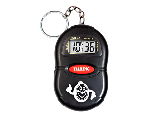 Reloj parlante compacto tipo llavero con voz clara en español para personas mayores