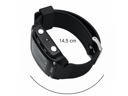 Reloj accesible con anuncio de hora en español y diseño cuadrado de gran visibilidad.