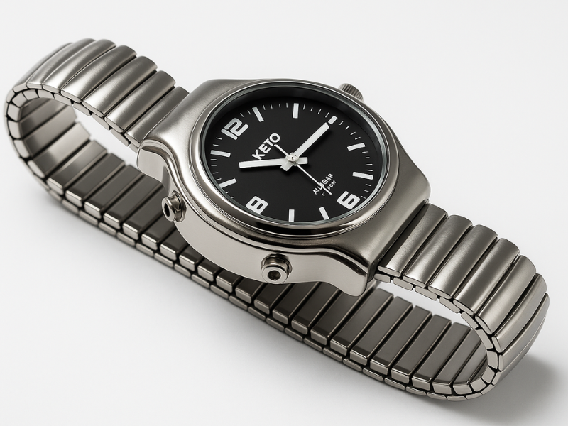 Reloj accesible con voz en español y correa extensible, ideal para ciegos y personas mayores.