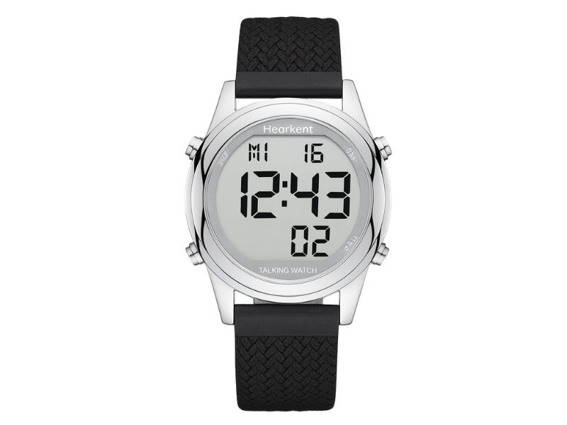 Reloj digital con voz en español para personas con baja visión.