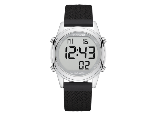 Reloj digital con voz en español para personas con baja visión.