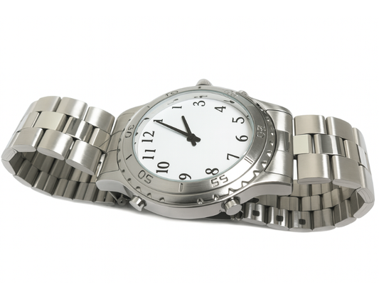 Reloj con voz en español para personas con ceguera o baja visión, fácil de usar y muy funcional.