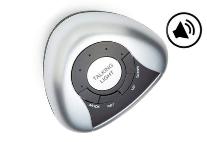 Reloj de mesa parlante en español, fácil de usar para personas con baja visión en Madrid.