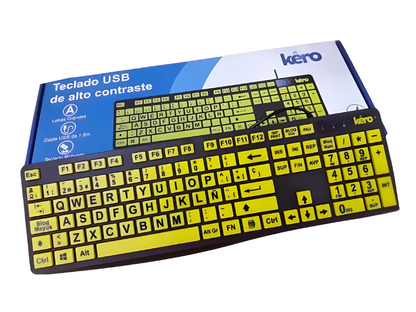 Teclado especial para baja visión, con letras grandes y alta legibilidad.