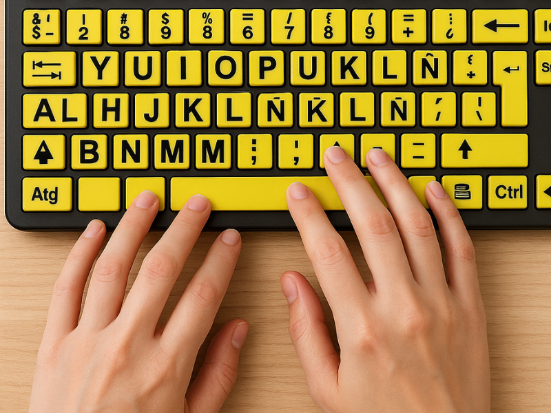 Teclado accesible con teclas grandes, colores contrastantes y diseño funcional.